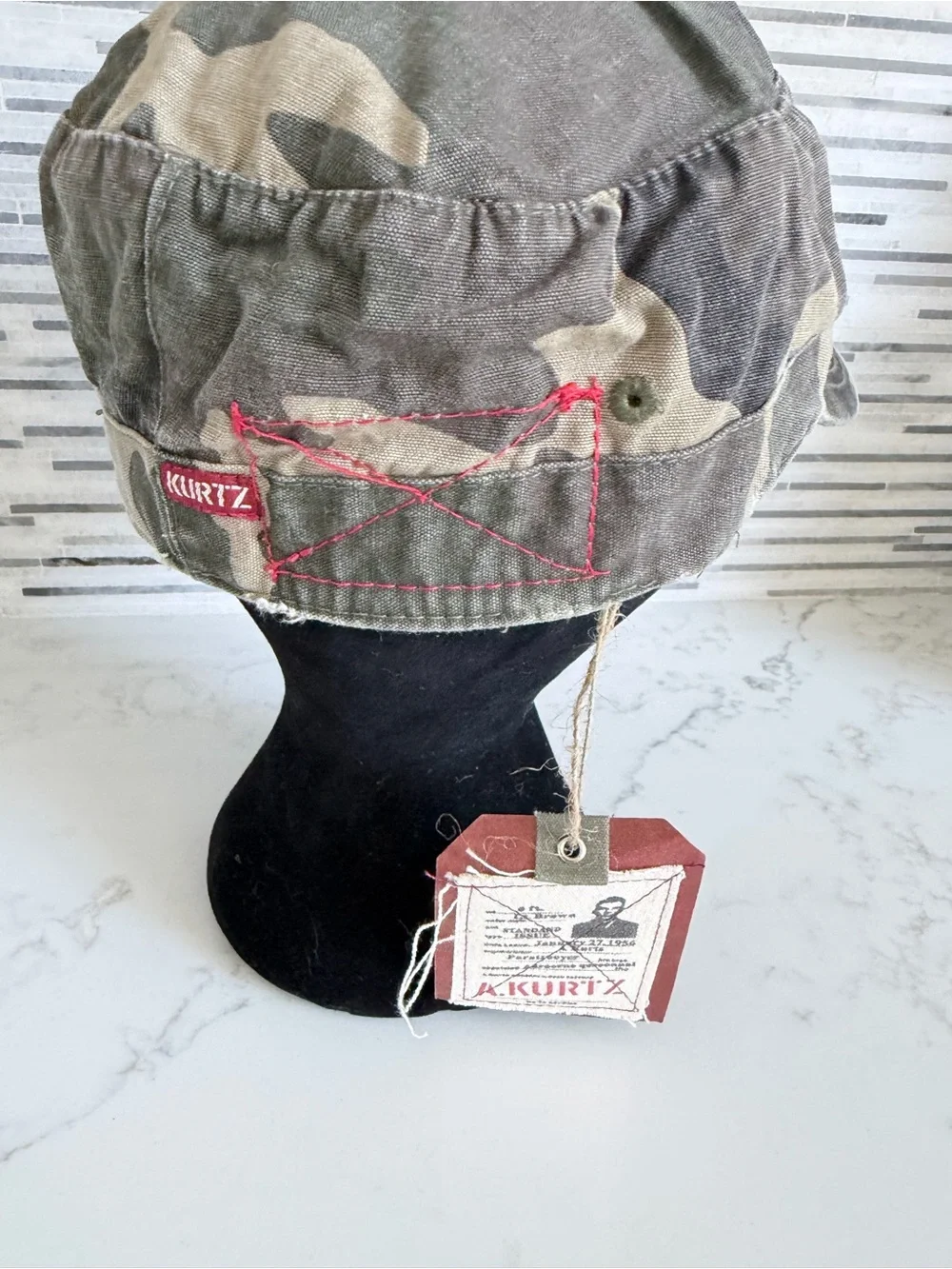 Vintage Kurtz Camouflage Cap with Red Embroidery size 6 7/8